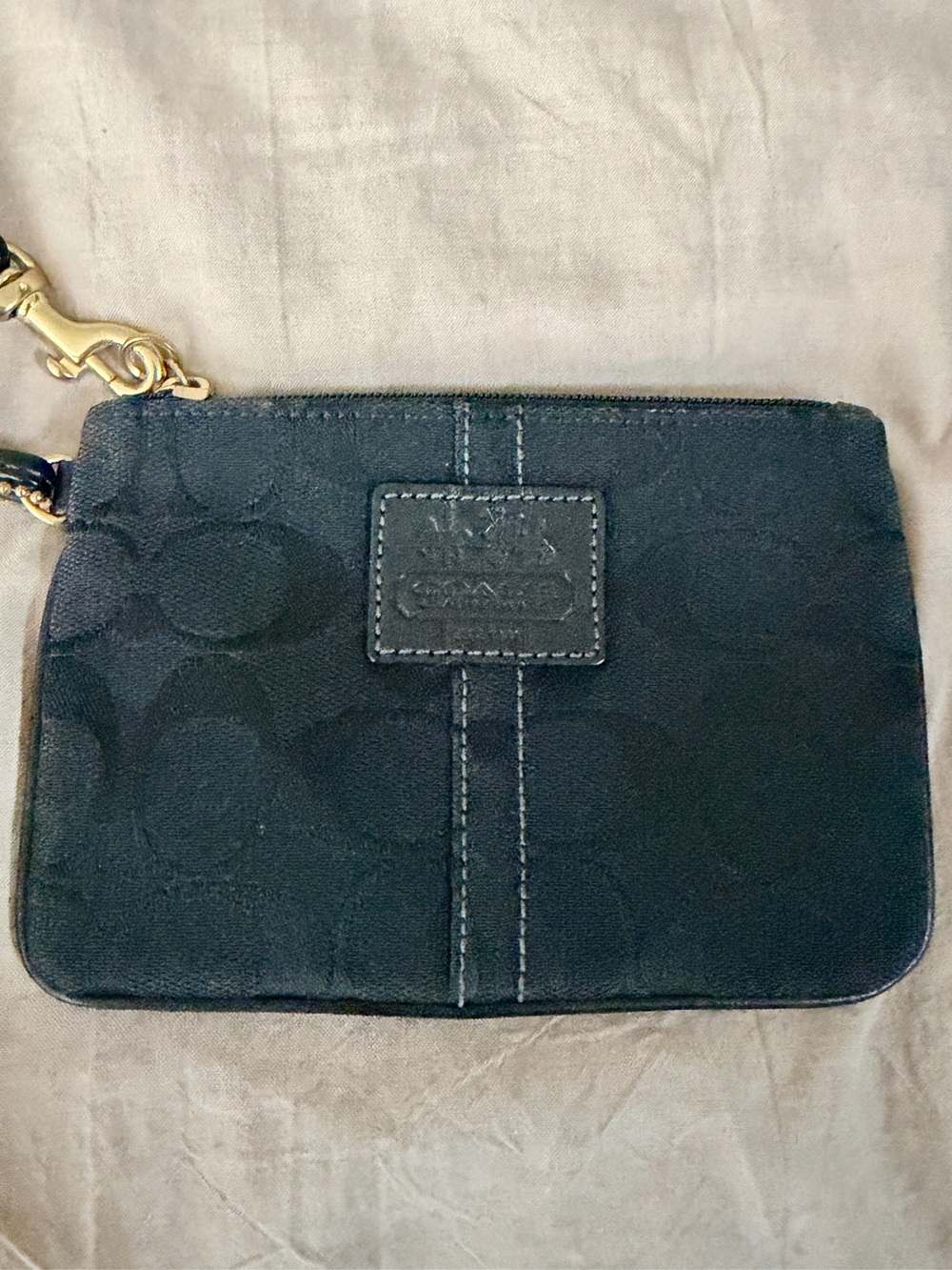 Coach Black Signature Wristlet Pouch with Gold Hardware